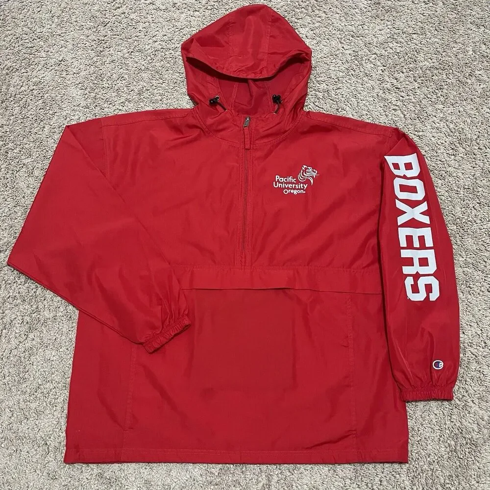 Pacific University Boxers Mens Jacket XL Red Anorak Windbreaker Oregon Champion